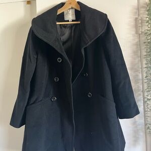 Larry Levine Black Double-Breasted Pea Coat with Wide Collar